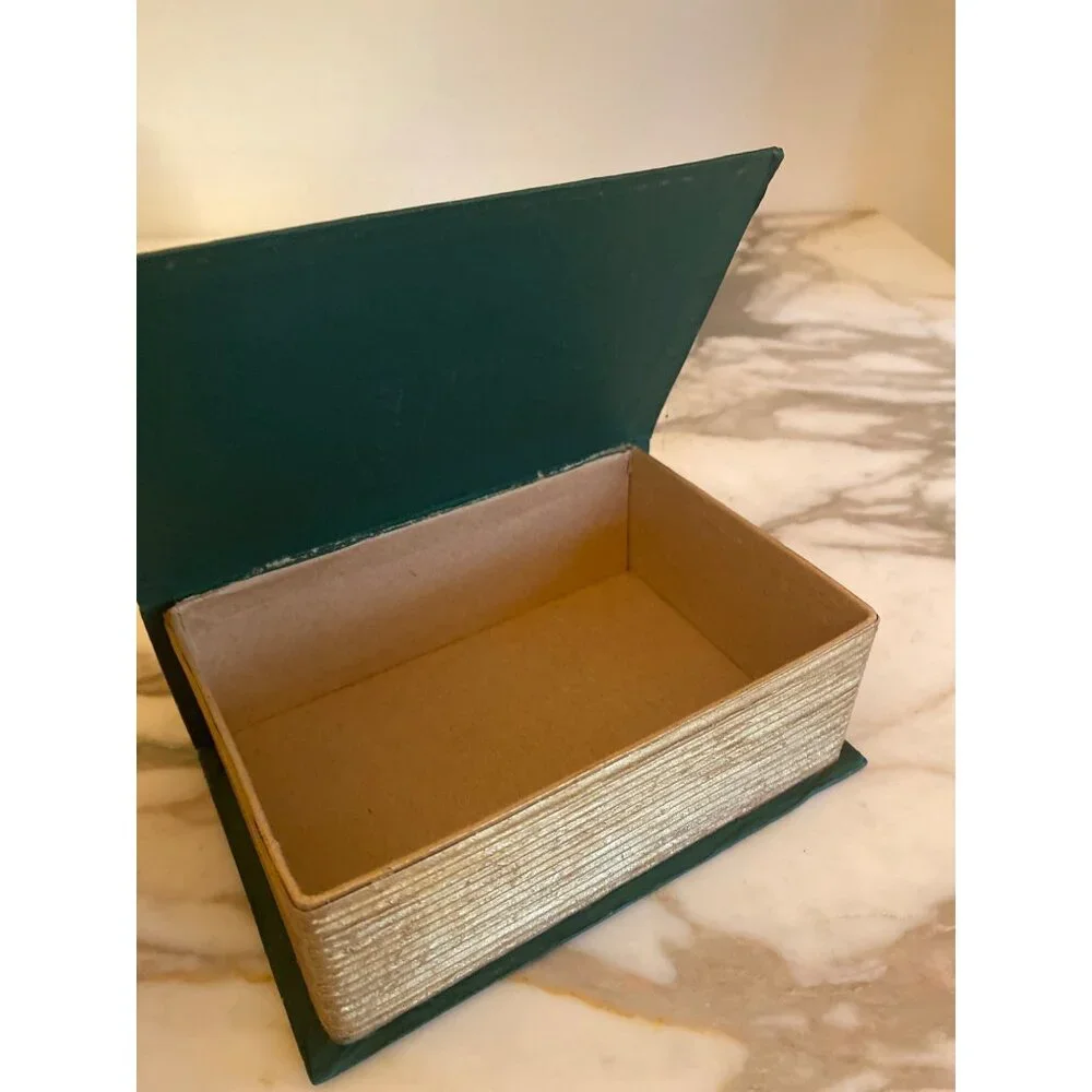 Vintage Merry Christmas Happy New Year‎ Faux Book Box Green Gold Sparkle